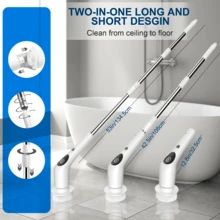 Electric Spin Scrubber With 3 Speeds & LED Display, Shower Scrubber For Cleaning, Cordless Cleaning Brush With Adjustable & Detachable, 9 Replaceable Brush Heads For Tile Tub Bathroom TD-8136 - 白色 - 查看 6