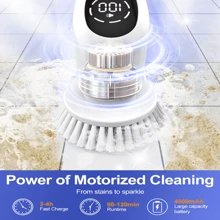 Electric Spin Scrubber With 3 Speeds & LED Display, Shower Scrubber For Cleaning, Cordless Cleaning Brush With Adjustable & Detachable, 9 Replaceable Brush Heads For Tile Tub Bathroom TD-8136 - 白色 - 查看 4