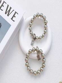 1pc Electroplated Silver Beaded Phone Lanyard And Phone Case Strap With Silver Plated Handmade Beaded Pearl Strap, Short Style, High-End Design Gifts For Mother, Family, Friends, Birthday, Holiday Phone Charm, Phone Chain - Silver - View 5