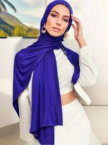 1pc Women's Plus Size Knitted Headscarf/Shawl, Soft Casual Solid Color Headwrap, Scarf, Robe Accessory, Face Veil, Beach, Holiday, Travel Essential - Royal Blue - View 2