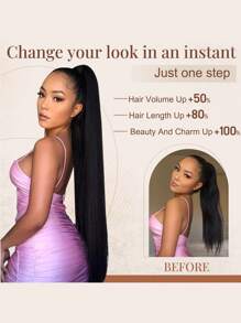 16inch/26 Inch/34 Inch Ponytail Extensions, Versatile Elastic Band Dark Brown Mix Brown Ponytail Heat Resistant Extension For Women, Long Straight DIY Wrap Around Ponytail Soft Natural Synthetic Pony Tails For Women Daily Cosplay And Christmas Music Festival Carnival New Year Gifts Used