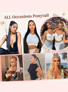 16inch/26 Inch/34 Inch Ponytail Extensions, Versatile Elastic Band Dark Brown Mix Brown Ponytail Heat Resistant Extension For Women, Long Straight DIY Wrap Around Ponytail Soft Natural Synthetic Pony Tails For Women Daily Cosplay And Christmas Music Festival Carnival New Year Gifts Used
