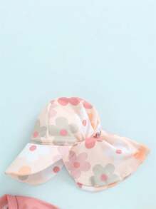 Ensemble de 2 pièces de maillots de bain pour bébé fille avec motif de coquillage, un rashguard à manches longues et un chapeau de soleil à larges bords pour la plage