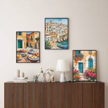 3 套 La Dolce Vita 意大利壁画复古旅行帆布画复古意大利海报经典意大利风景装饰适用于卧室、客厅或办公室无框 - 彩色 - 查看 2