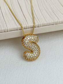 1 Peça Novo Colar de pingente de letra A-Z 26 CZ Exagerado Grande Estilo Hip-Hop de Luxo, Colar de corrente em aço inoxidável com banho de ouro 18K para homens e mulheres com nome ou inicial.