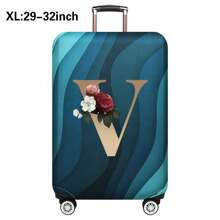 行李箱罩旅行箱罩适用于 18 至 32 英寸行李箱保护套，适用于男士女士户外度假旅行必需品配件涤纶行李箱弹力防尘罩时尚首字母姓名 A 至 Z 金色花朵字母印花包，适用于学校用品