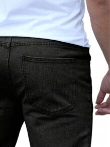 Calça jeans Masculina Premium Skinny Básica com Lycra Jogador Slim Justa - Preto - Visão 5