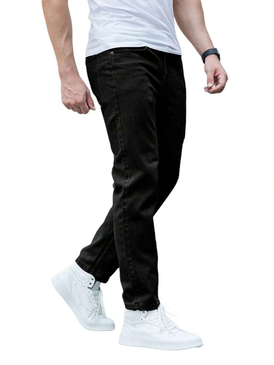 Calça jeans Masculina Premium Skinny Básica com Lycra Jogador Slim Justa - Preto - Visão 1