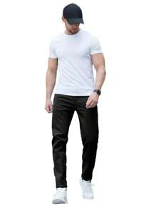 Calça jeans Masculina Premium Skinny Básica com Lycra Jogador Slim Justa - Preto - Visão 4