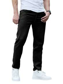 Calça jeans Masculina Premium Skinny Básica com Lycra Jogador Slim Justa - Preto - Visão 2