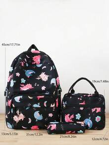 3pcs Cartoon Rainbow Patterned High Capacity Backpack, Lunch Box And Pencil Case Set, Nylon Material With Zipper Closure, Suitable For Daily School, Travel And Vacation Use - View 3
