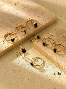 1入金黃色不鏽鋼，時尚簡約，8種不同形狀和風格的黑色油滴圓環，適合日常佩戴或送禮 - 金黃色 - 查看 3