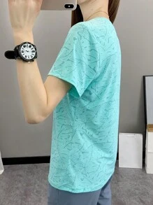 夏季运动单件女式迷彩透气T恤，适合户外登山、跑步、健身和骑行 - 淺藍色 - 查看 6