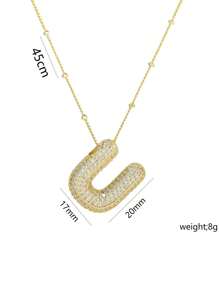 1 Peça de Novo Colar de Pingente de Letra A-Z com Micro Pavé de CZ de Luxo, Colar de  de Letra de Nome Inicial masculino e feminino, eletroplatedo com ouro de 18k.