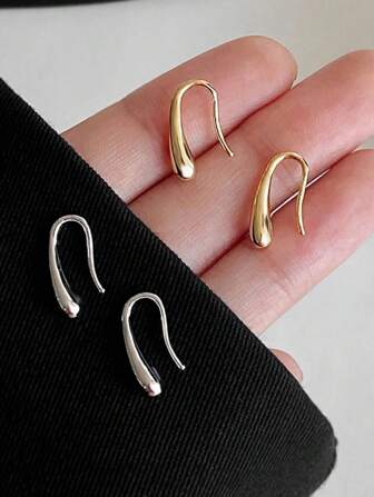 1pair Simple & Compact Earrings, High-Quality Gold-Plated Copper Ear Hooks, Suitable For Women's Daily Casual Wear