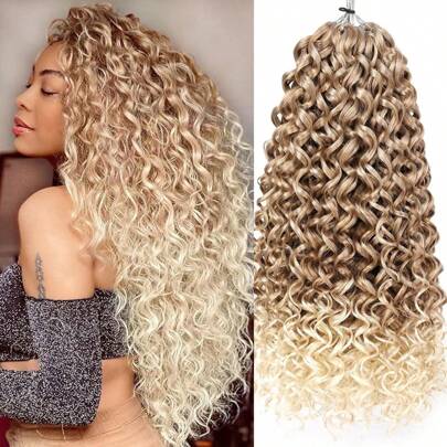 1/6 Gói 18 Sợi Tóc Xoăn Móc GoGo, Tóc Xoăn Sóng Nước 18 Inch, Tóc Xoăn Móc Bohemia Tổng Hợp Ombre Sóng Sâu, Dành Cho Nữ (18 Sợi/Gói, 27/613#)