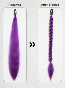 1 Pc Purple 28inch Braided Hair With Elastic Elastic Band Wig Women's Hair Extensions Pink Purple Gradient Braided Ponytail Synthetic Material - Purple - View 3