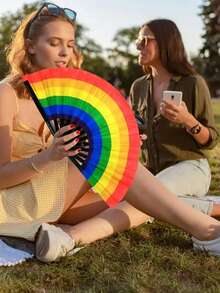 1PC Rainbow Folding Fan Bamboo Handheld Fan Colourful Chinese Kung Fu Folding Fan Wedding Dance Performance Hand Fans For Party Rave - Multicolor - View 3