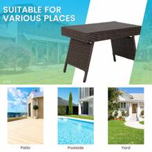 Patio Wicker Folding Coffee Table, Outdoor Wicker Side Table For Poolside, Backyard, Balcony, Garden - Brown - View 7