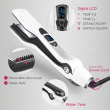 UKLISS Professional Steam Hair Straightener,LED Display Adjustable Electric Fast Steam Hair Straightener Brush,For All Hair Types - UK Plug(220-240V) - View 6