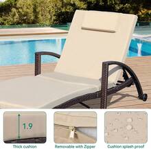 Set Of 2 Outdoor Chaise Lounge Chairs, PE Rattan Wicker Patio Pool Loungers With Adjustable Backrest, Arm, Cushion, Pillow And Wheels For Poolside Backyard Porch Garden Beach (2, Brown)