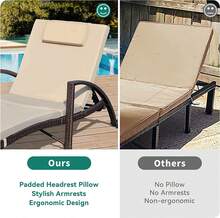 Set Of 2 Outdoor Chaise Lounge Chairs, PE Rattan Wicker Patio Pool Loungers With Adjustable Backrest, Arm, Cushion, Pillow And Wheels For Poolside Backyard Porch Garden Beach (2, Brown)