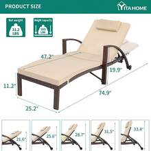 Set Of 2 Outdoor Chaise Lounge Chairs, PE Rattan Wicker Patio Pool Loungers With Adjustable Backrest, Arm, Cushion, Pillow And Wheels For Poolside Backyard Porch Garden Beach (2, Brown)