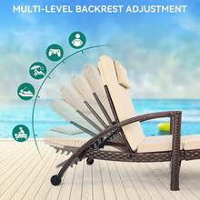 Set Of 2 Outdoor Chaise Lounge Chairs, PE Rattan Wicker Patio Pool Loungers With Adjustable Backrest, Arm, Cushion, Pillow And Wheels For Poolside Backyard Porch Garden Beach (2, Brown)