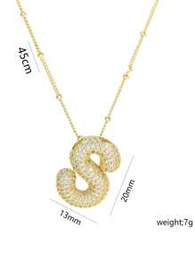 1 Peça de Novo Colar de Pingente de Letra A-Z com Micro Pavé de CZ de Luxo, Colar de  de Letra de Nome Inicial masculino e feminino, eletroplatedo com ouro de 18k.