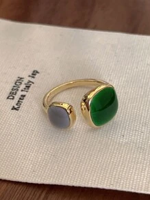 1/6pcs Fashionable Vintage Luxury Niche Design Ins Style High-Quality Diamond & Emerald Adjustable Open Ring, Suitable For Women's Daily Wear, Evening Gala, Photo Shoots, Great Gift For Family & Friends