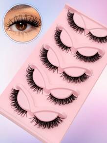 Asiteo 5 Pairs Cat Eye False Eyelashes Soft Faux Mink Lashes Eye End Elongated Strip False Eyelashes - 眼尾拉長款 - 查看 2