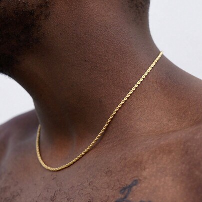 1pc Minimalist & Personalized Hip Hop Twist Lock Collarbone Chain, Vacuum Plated Titanium Steel Gold-Color Twisted Chain Stainless Steel Twisted Men's Necklace