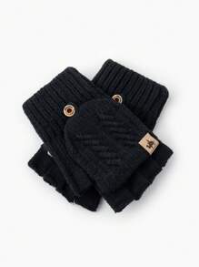 1pair Women's Dark Colored Warm & Simple Fingerless Gloves, Suitable For Winter Travel - Multicolor - View 10