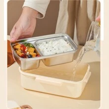 304 Stainless Steel Insulated Lunch Box Office Worker Student Two-Compartment Lunch Box With Fork Double-Compartment Lunch Box 900ml School Supplies,Back To School - Multicolor - View 9