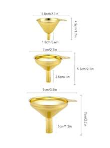 3 Size Small Funnels,Stainless Steel Mini Metal Food Funnel With Transfer Liquid, Oil And Powder For Filling Bottles Kitchen Use, Golden-3 Packs/Set