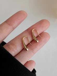 1pair Simple & Compact Earrings, High-Quality Gold-Plated Copper Ear Hooks, Suitable For Women's Daily Casual Wear