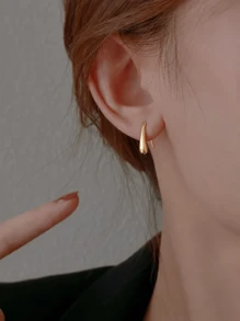 1pair Simple & Compact Earrings, High-Quality Gold-Plated Copper Ear Hooks, Suitable For Women's Daily Casual Wear