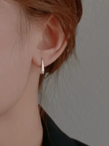 1pair Simple & Compact Earrings, High-Quality Gold-Plated Copper Ear Hooks, Suitable For Women's Daily Casual Wear