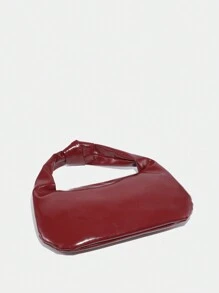 1 Stück Retro weinrote glänzende Lackleder Damen Handtasche mit Armgelenk-Knotenwebdesign und Reißverschluss, geeignet für den Alltag, Arbeit und Reisen, mondförmige Damentasche, modische burgunderrote Tasche, retro inspirierte Tasche für Frauen