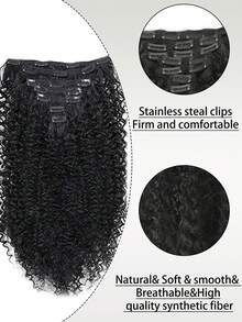 20 Inch Black Seven-Piece Set 16 Card Small Curly Hair Extensions Curly Hair Extensions Invisible Traceless Water Ripple Hair Extensions - Black - View 3