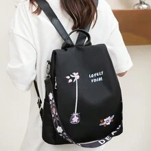 Mochila de Viagem Casual de Tecido Oxford com Bordado Floral e Moda Feminina para Mulheres, Mochila para Estudantes do Ensino Médio/Faculdade com Grande Capacidade