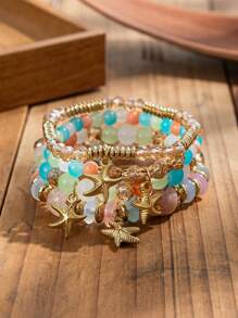 4pcs Bohemian Style Jewelry Set, Ocean Starfish Pendant Multi-Layer Beaded Bracelet For Daily Wear - Bohemia - View 14