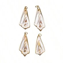 5 件天然镀金边缘鲍鱼壳海螺螺丝海洋风格不对称贝壳吊坠项链，时尚 DIY 珠宝风铃项链手链适合男女 - 5pc吊墜 - 查看 14