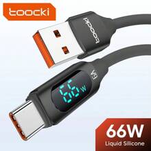 ﻿ Toocki USB A -Type C Cable LED Display ,(1M/2M), 66W (6A) ,For Honor 70 Pro Oneplus Charging Cable