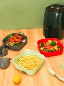 1Pc 8-Inch Nồi Chiên Không Dầu Air Fryer Chảo Nướng Chất Liệu Silicon Khay Nướng Cho Hải Sản, Cánh Thổ Nhĩ Kỳ Nướng, Cánh Gà Thích Hợp Cho Nồi Chiên Không Khí Trên 5L - Xám - Xem 10