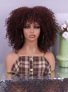 DZfirst Halloween Christmas Brown Wig Synthetic Heat Resistant Wigs Curly Wigs For Black Women Spring Curl Short Wigs With Bangs Brown 16 Inch - 12 Inch Heat Resistant Fiber Bangs Wig For Women Daily Used High Density Stylish Wigs