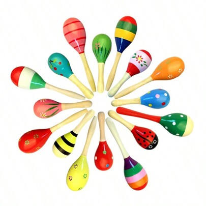 1/2 Stück Stil zufällige Rassel aus Holz in 2 Größen, lustige klingende Spielzeug Musikinstrumente, Schulmaterial Maracas, Musikinstrumente, Musik, Instrumentenspielzeug, Xylophon, Holz Maracas