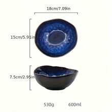 1pc Or 3pcs Klin Blue Color Japanese Ceramic Bowl, Deep Irregular Noodle Ramen Bowl Creative Tableware For Home Or Restaurant
