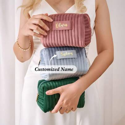 Personalized Cosmetic Bag, Bridesmaid Gift, Wedding Gift, Travel Toiletry Bag, Makeup Bag, Birthday Gift, Mother's Day Gift, Makeup Bag, Travel Accessories, Multifunctional, Space-Saving, Lettering, Striped, Exquisite, Fashionable, Neat, Minimalist, Casual, Basic, Unique Treasure, Gift For Girls, Holiday Gift, Ideal Gift For Girlfriend, Family, Friends