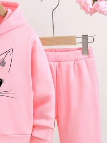Cô Gái Trẻ Ấm áp Hoodie Và Quần thể thao  Bộ Với Mô hình Cartoon In - Hồng - Xem 3